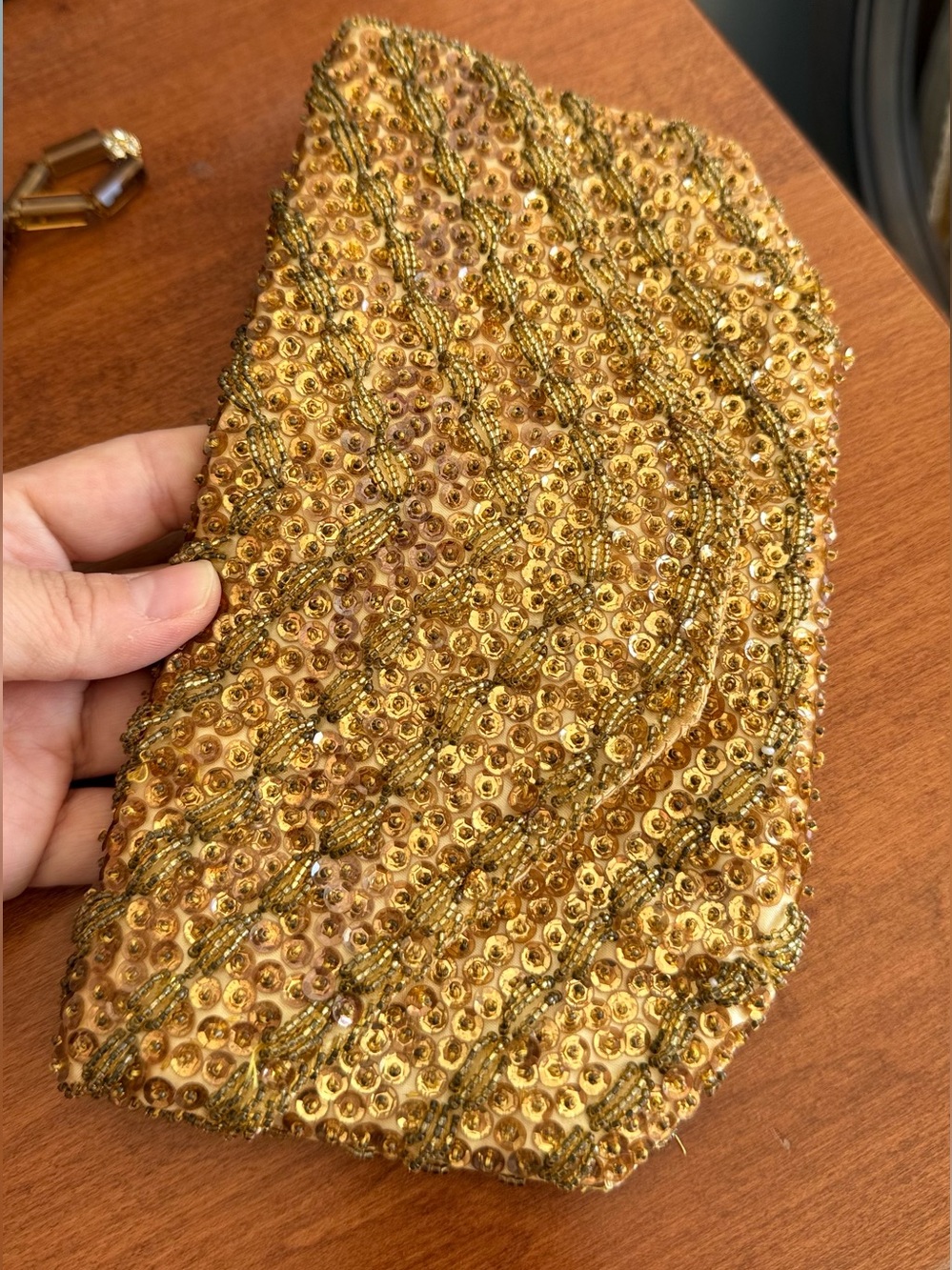 50s Bradlees gold sequin beaded vintage clutch purse